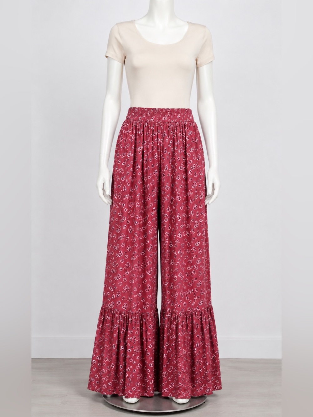 Easel Los Angeles Women M Rayon Floral Palazzo Pants Boho Wide Leg Flowy 28x28